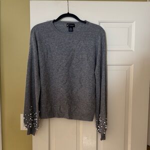 Elegant Gray Sweater with Pearl Accents